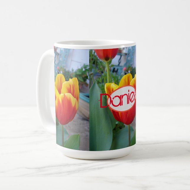 Tulip Orange Red Womans Name Photo Art Mug (Front Left)