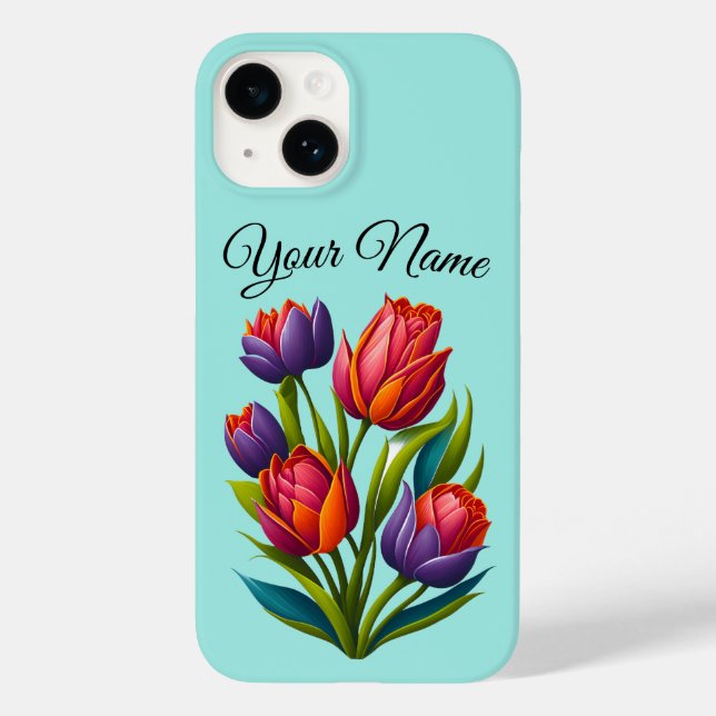 Tulip Painting - iPhone Case Teal Personalise (Back)