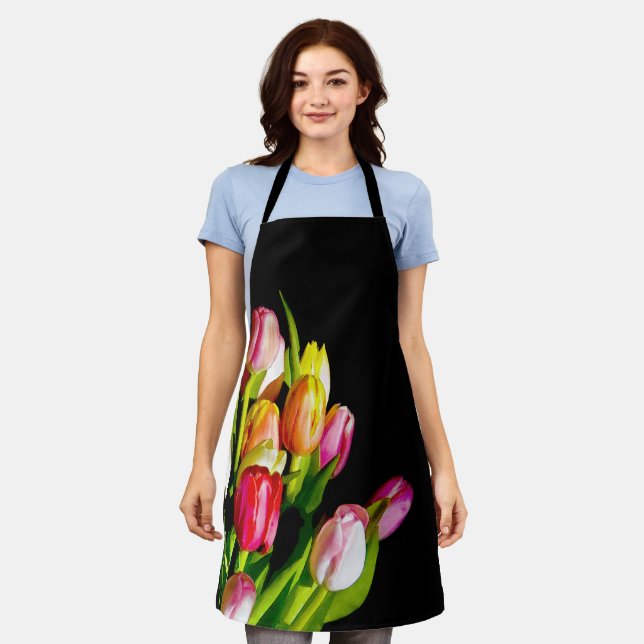 Tulip Painting - Original Flower Art Apron (Worn)