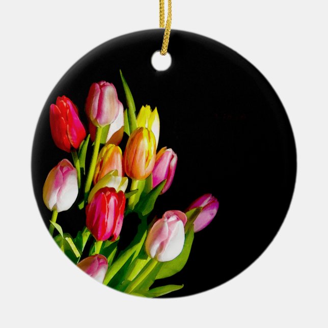 Tulip Painting - Original Flower Art Ceramic Tree Decoration (Front)