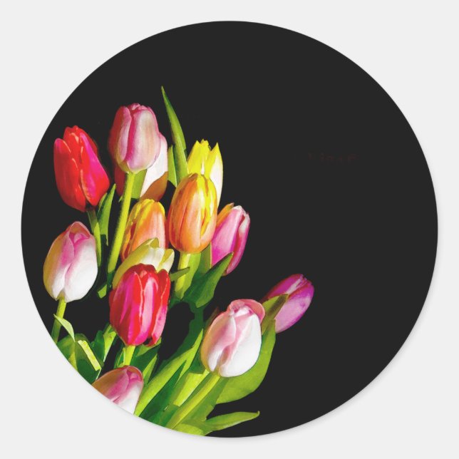 Tulip Painting - Original Flower Art Classic Round Sticker (Front)
