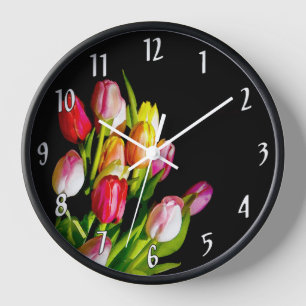 Tulip Painting - Original Flower Art Clock