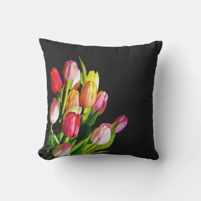 Tulip Painting - Original Flower Art Cushion (Front)