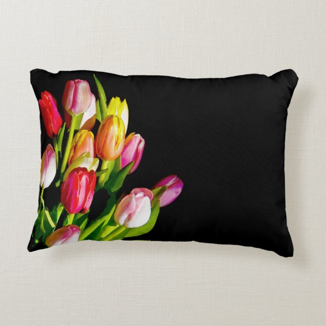 Tulip Painting - Original Flower Art Decorative Cushion (Back)