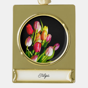 Tulip Painting - Original Flower Art Gold Plated Banner Ornament