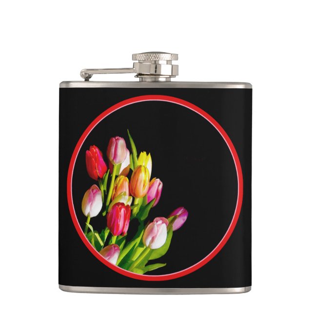 Tulip Painting - Original Flower Art Hip Flask (Front)