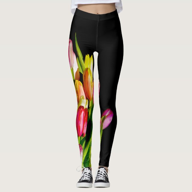Tulip Painting - Original Flower Art Leggings (Front)