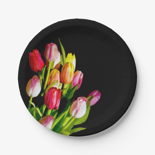 Tulip Painting - Original Flower Art Paper Plate (Front)