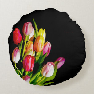 Tulip Painting - Original Flower Art Round Cushion