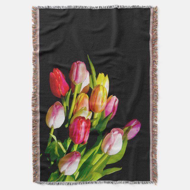 Tulip Painting - Original Flower Art Throw Blanket (Front Vertical)