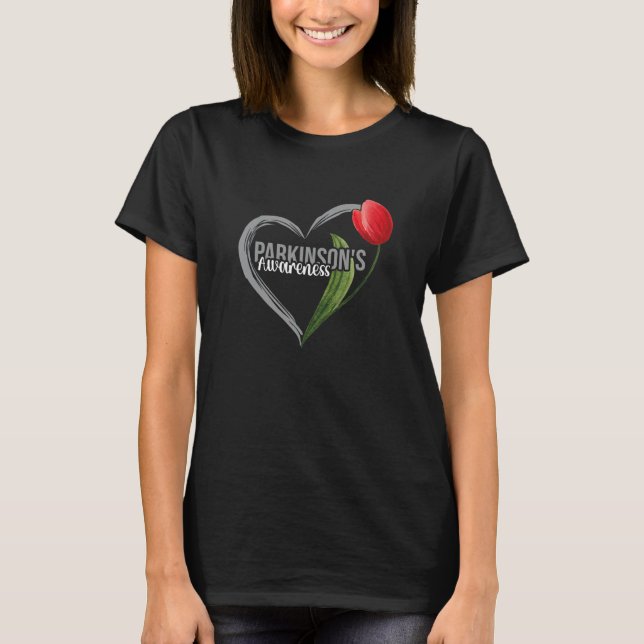 Tulip Parkinson's Awareness Heart Tulip Flower T-Shirt (Front)