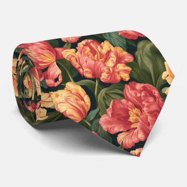 Tulip Pattern Engagement Tropical Wedding  Tie (Rolled)