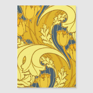 Tulip Pattern Print: Yellow Blue Art Nouveau