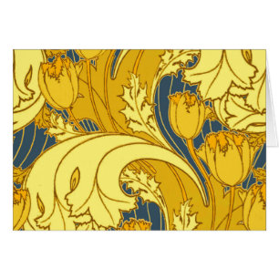 Tulip Pattern Print: Yellow Blue Art Nouveau