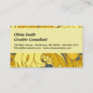 Tulip Pattern Print: Yellow Blue Art Nouveau Business Card