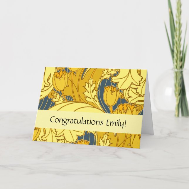 Tulip Pattern Print: Yellow Blue Art Nouveau Card (Front)
