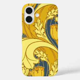 Tulip Pattern Print: Yellow Blue Art Nouveau iPhone 16 Case