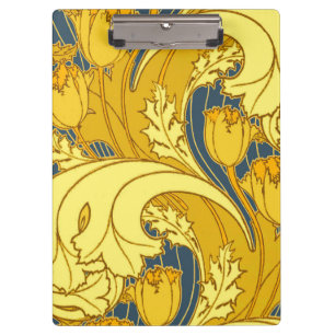 Tulip Pattern Print: Yellow Blue Art Nouveau Clipboard