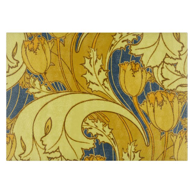 Tulip Pattern Print: Yellow Blue Art Nouveau Cutting Board (Front)