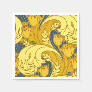Tulip Pattern Print: Yellow Blue Art Nouveau Napkin