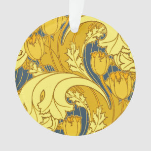 Tulip Pattern Print: Yellow Blue Art Nouveau Ornament
