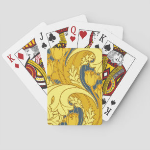 Tulip Pattern Print: Yellow Blue Art Nouveau Playing Cards