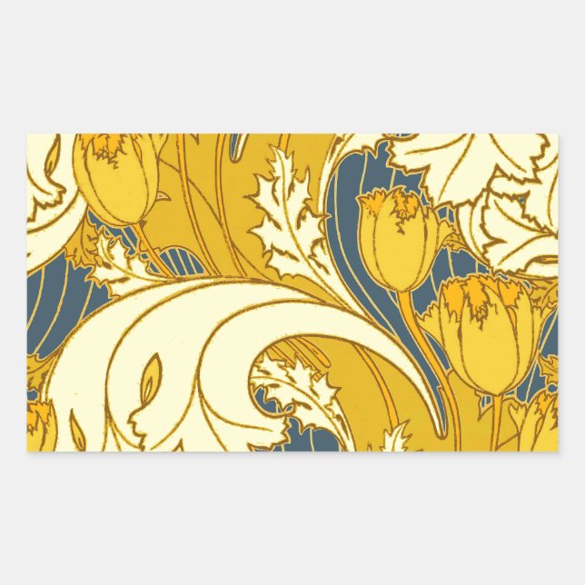 Tulip Pattern Print: Yellow Blue Art Nouveau Rectangular Sticker (Front)