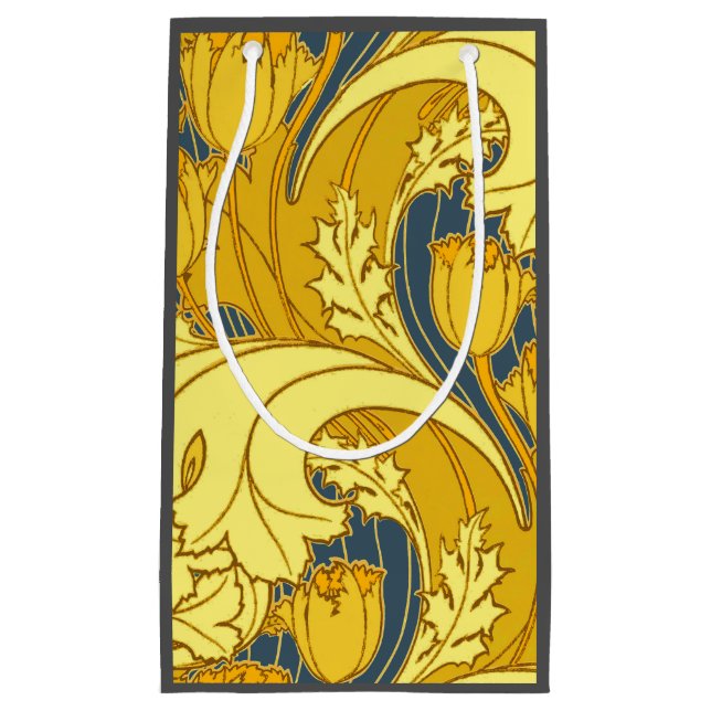 Tulip Pattern Print: Yellow Blue Art Nouveau Small Gift Bag (Front)