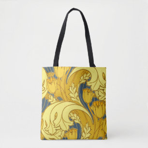 Tulip Pattern Print: Yellow Blue Art Nouveau Tote Bag