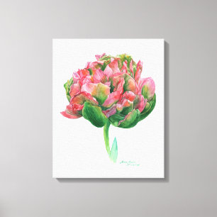 Tulip pink green Botanical watercolor Canvas Print