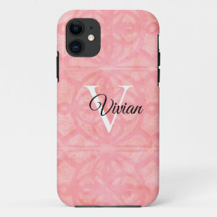 Tulip Pink Watercolor Monogram Name iPhone 11 Case