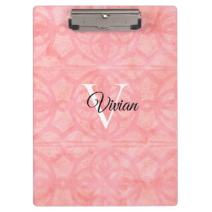 Tulip Pink Watercolor Monogram Name  Clipboard