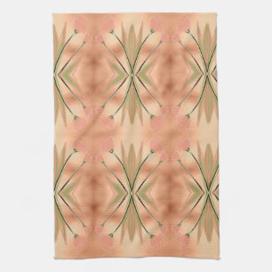 Tulip Print Tea-Towel In Pink Coral And Greens Tea Towel