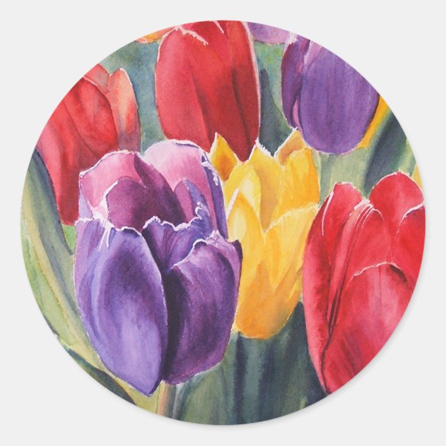Tulip rainbow classic round sticker (Front)