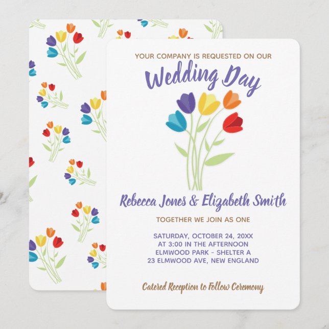 Tulip Rainbow Lesbian Gay Wedding Invitation (Front/Back)