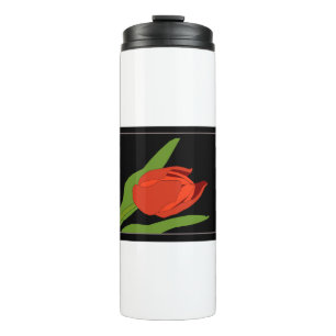 Tulip Red Frame Flower Floral Leaf Black Frame Thermal Tumbler