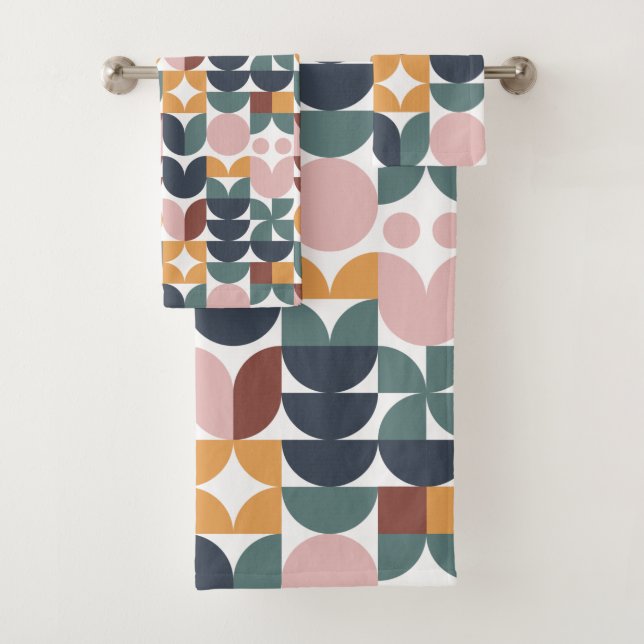 Tulip Scandinavian Modern Geometric Pattern Bath Towel Set (Insitu)