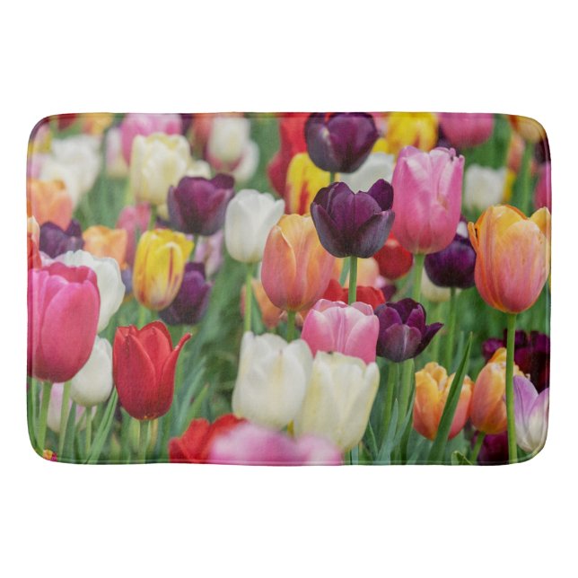 Tulip Spring Flowers Garden Floral Yellow Pink Red Bath Mat (Front)