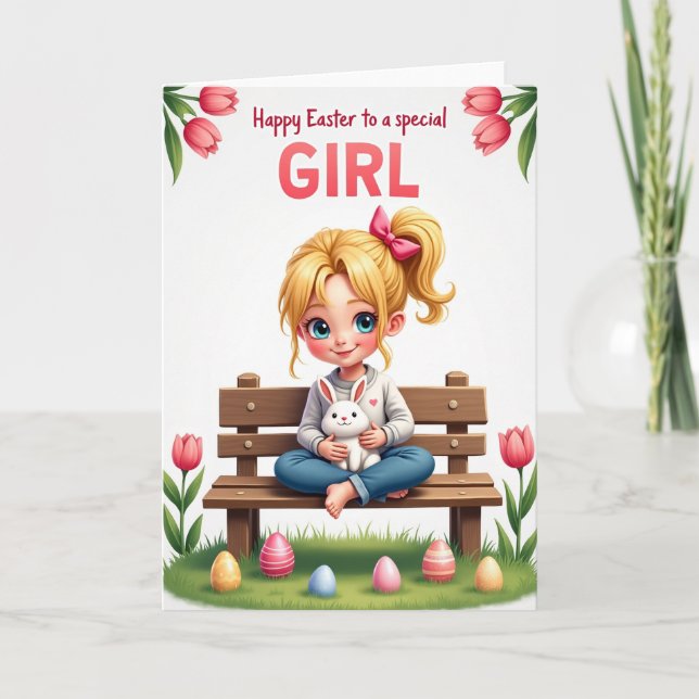 Tulip Springtime Girl Easter Card (Front)