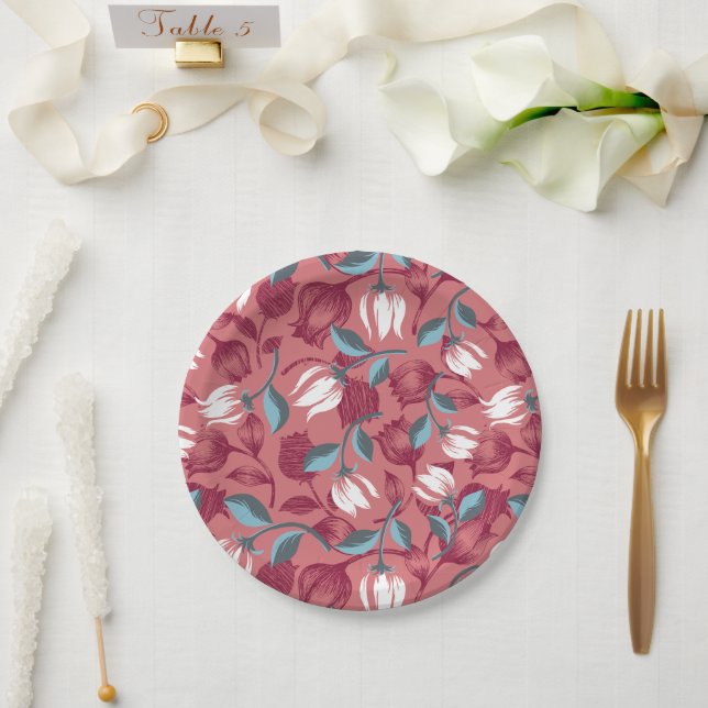 Tulip Symphony: Floral Patterns Paper Plate (Wedding)