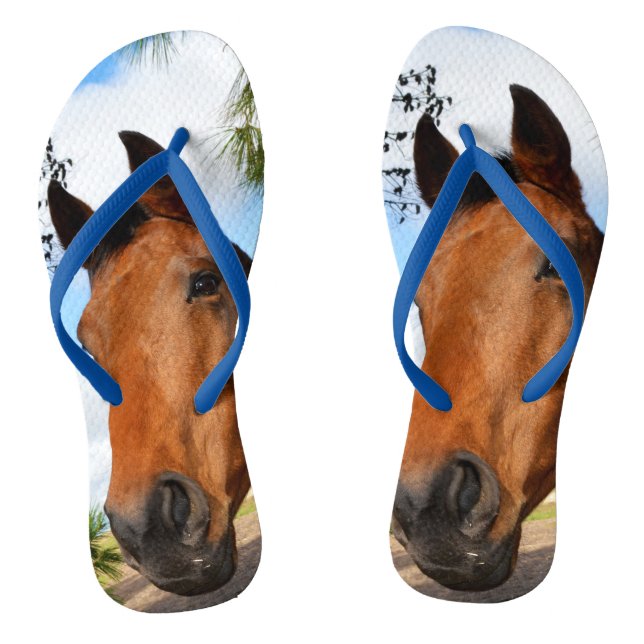 Tulip The Brown Bay Horse, Blue Flip Flops (Footbed)