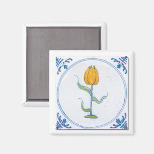 Tulip Tile Art with Blue and White Magnet