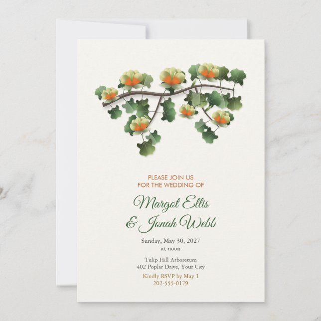 Tulip Tree Blossom Branch Spring Wedding Invite (Front)