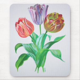 Tulip Trio Colourful Artistic Flowers Mouse Mat