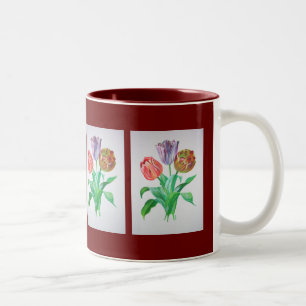 Tulip Trio Colourful Artistic Flowers Two-Tone Coffee Mug