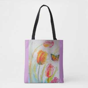 Tulip Watercolor Flowers Floral Tote Bag
