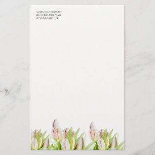 Tulip, watercolor, pink and green, stationery