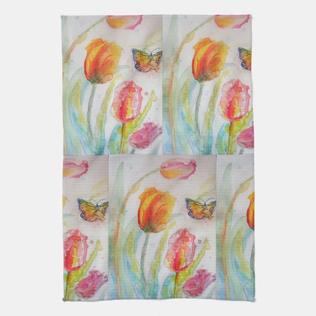 Tulip Watercolor Tea Towel (Vertical)