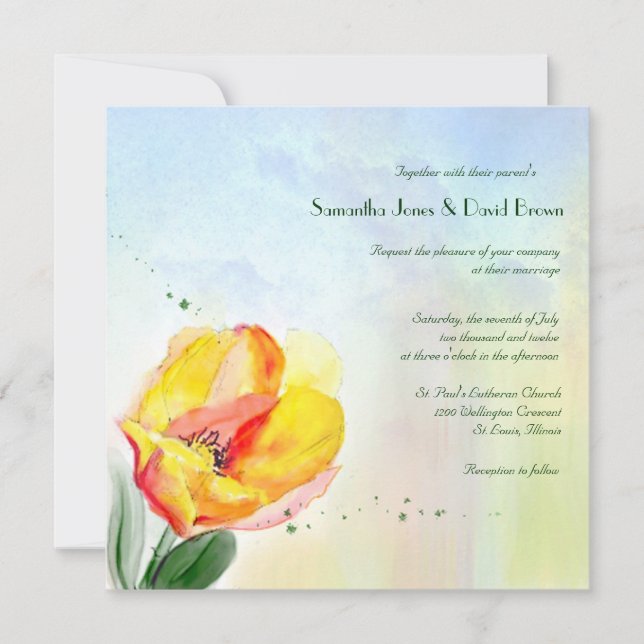 Tulip Watercolor Wedding Invitation (Front)