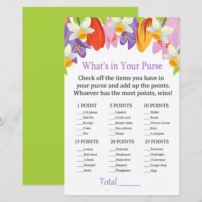 Tulip What's in your purse game (Front/Back)